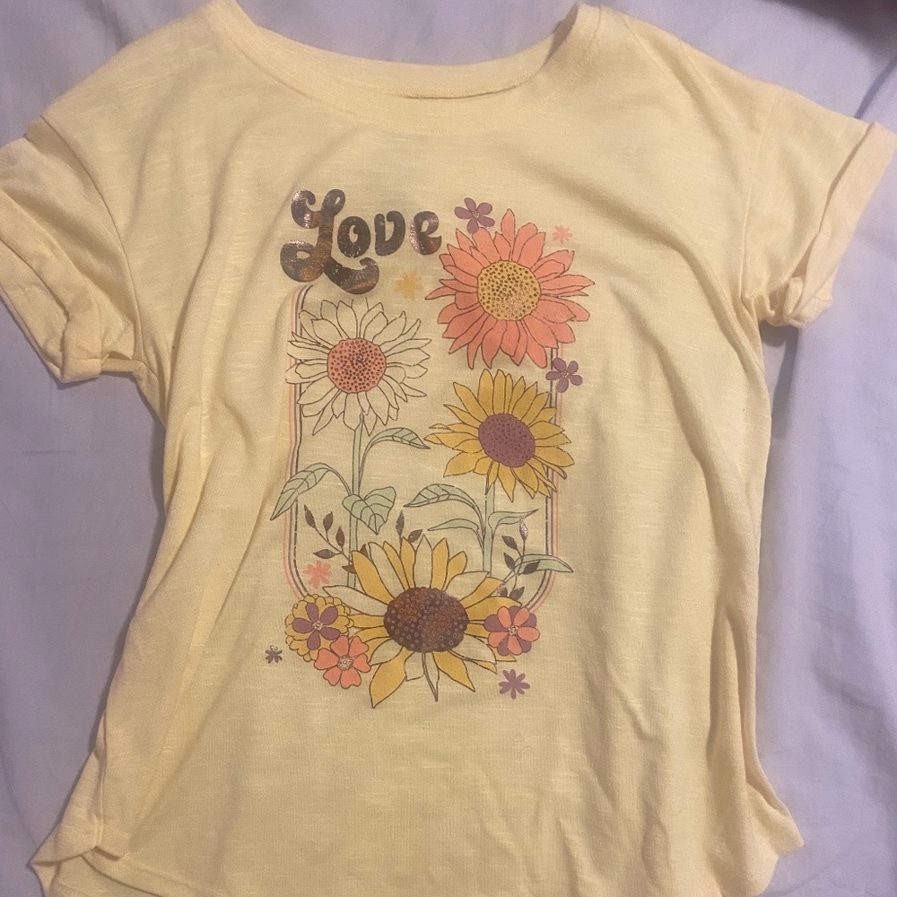 Yellow Shirt with Love and Flowers